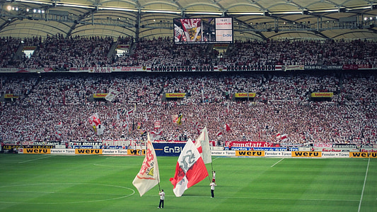three man holding flags in middle of stadium thumbnail