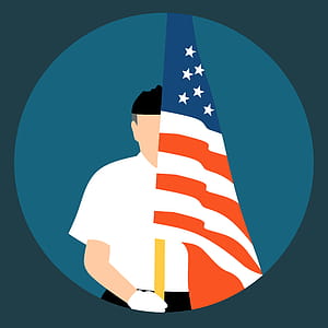 Illustration of military personnel or veteran holding United States flag on Memorial Day holiday. thumbnail