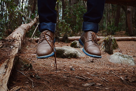 person wearing brown leather shoes on forest thumbnail