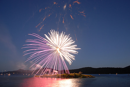 time lapse photography of fireworks above island thumbnail