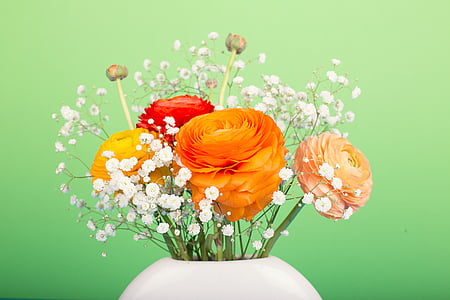 photo of white, orange, pink, yellow, and red petaled flower bouquet thumbnail
