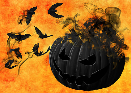 Evil Black Halloween Pumpkin with Bats thumbnail