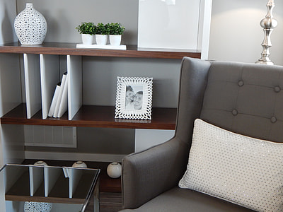 rectangular white wooden photo frame on brown wooden rack thumbnail