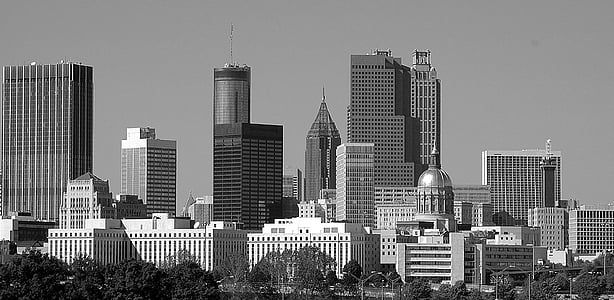grayscale photo of high-rise buildings thumbnail