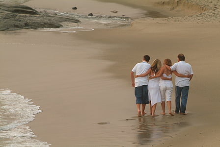 two women and two men walking in the shore thumbnail