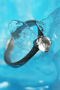 macro photo of silver-colored and clear gemstone ring thumbnail