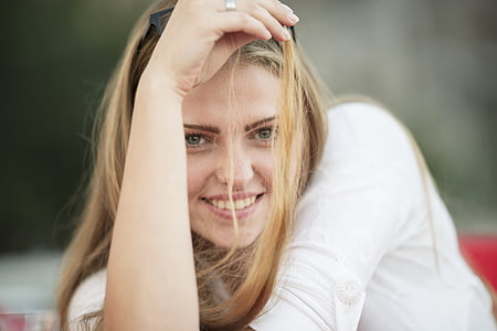 portrait photography of woman in white shirt thumbnail