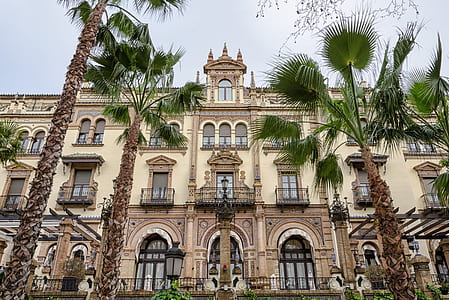 brown concrete building behind green palm trees thumbnail