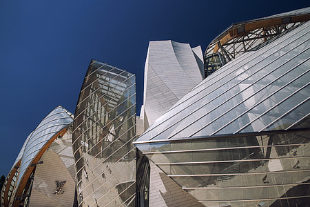 Architectural details from the stunning new Louis Vuitton Foundation in the Bois de Boulogne area of Paris, France. This huge new arts and cultural centre was created by the renowned architect, Frank Gehry thumbnail