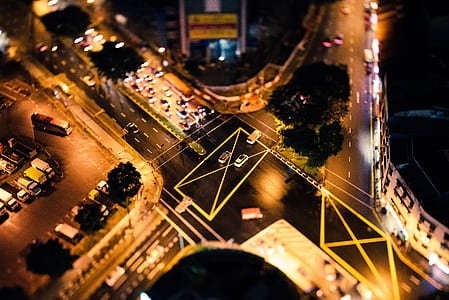 aerial view photography of cars on road during nighttime thumbnail