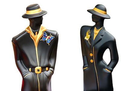 man and woman wearing black-and-gold apparels illustration thumbnail