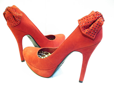 close-up photo of pair of orange platform pumps thumbnail