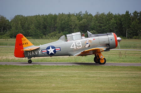 gray and orange airplane on runway thumbnail