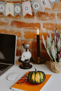 Desk with laptop & Halloween Decorations thumbnail