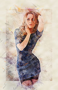 brown-haired woman colored sketch thumbnail