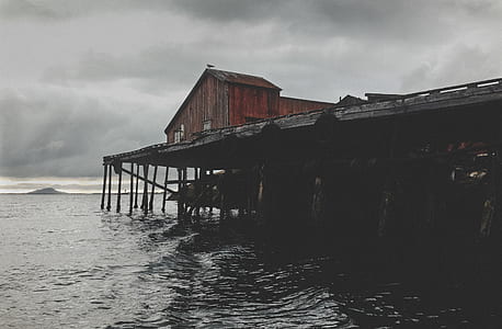 wooden house on top of footbridge by the sea thumbnail