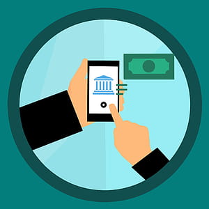 Illustration of transferring money with a mobile device. thumbnail