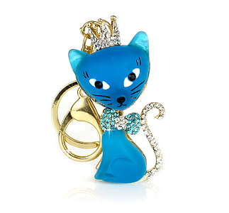 gold-colored and blue cat pendant thumbnail