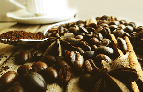 selective close-up photography of star anise with coffee beans and cinnamon sticks thumbnail