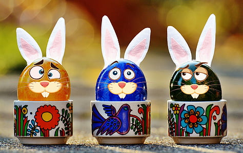 three assorted-color rabbit ceramic figurines thumbnail