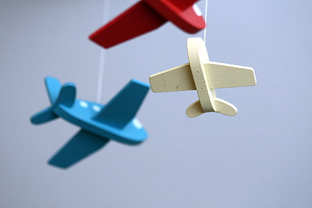 blue, white, and red airplane crib mobiles thumbnail