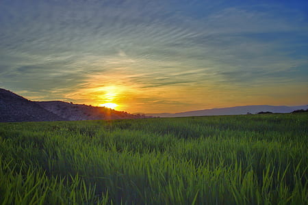 landscape photography of green field near mountains thumbnail