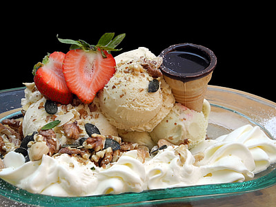 sliced strawberries on ice cream dessert photo thumbnail