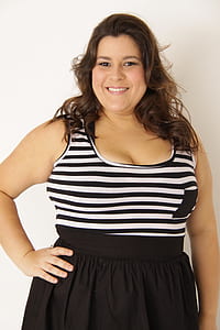 woman wearing white and black striped scoop-neck sleeveless dress thumbnail