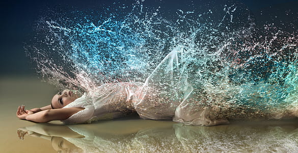 woman lying on floor with water effect painting thumbnail