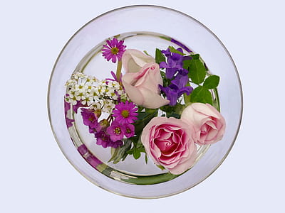 pink flowers on ceramic plate thumbnail