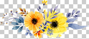 Wedding invitation Paper Flower Yellow Watercolor painting, Hand-painted daisy flower pattern, yellow and orange petaled flowers illustration PNG clipart