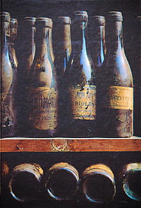 black glass wine bottles on brown wooden wine shelf thumbnail