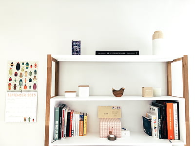 white and brown wooden 3-layered shelf rack photo thumbnail