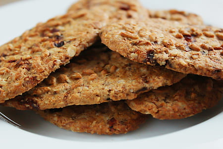 Brown Round Cookies Serve on White Ceramic Plate thumbnail