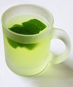 white translucent mug filled with mint tea thumbnail