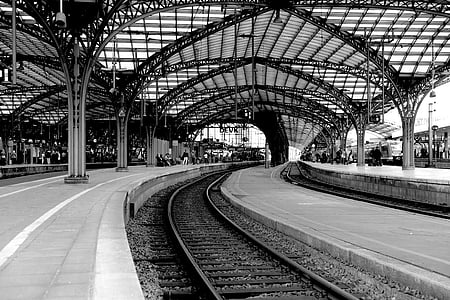 grayscale photo of trainstation interior thumbnail