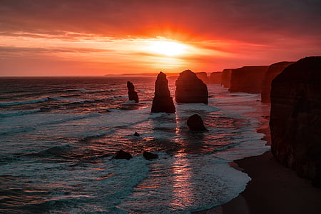 wide angle photo of shore during sunset thumbnail