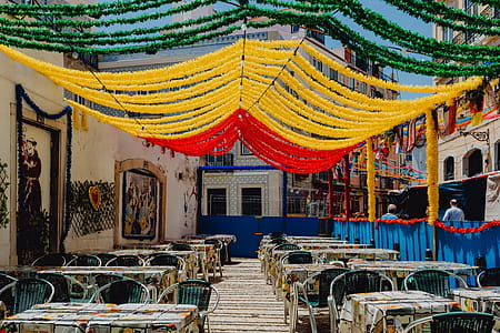Streets decorated for the Saint Anthony Feast in Lisbon, Portugal thumbnail