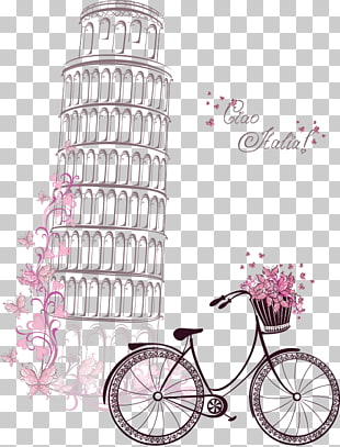 Eiffel Tower Symbol Paper, Hand-painted watercolor Leaning Tower of Pisa and bicycles, illustration of leaning tower of Pisa PNG clipart