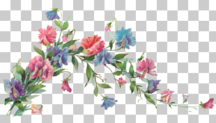 Flower Paper Painting , Flower vine, pink and blue flowers PNG clipart