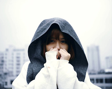Asian Girl in White Shirt and black scarf hood thumbnail