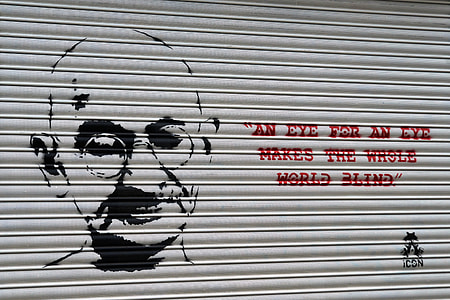 Mahatma Gandhi shutter door graffiti thumbnail