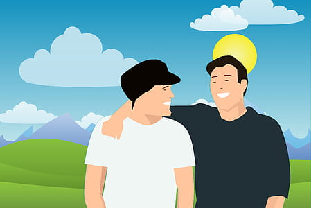 Illustration of two friends enjoying the park on a sunny day thumbnail