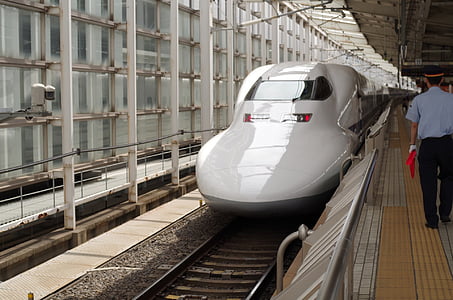 man standing near white and black train thumbnail