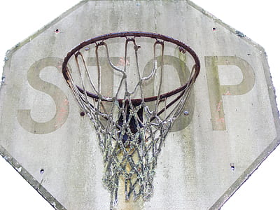 closeup photo of white and red basketball hoop stop signage thumbnail