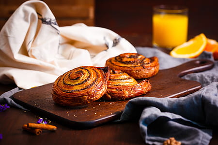 pastry bread on brown wooden coaster thumbnail