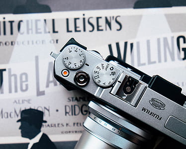 gray Fujifilm SLR camera top view thumbnail