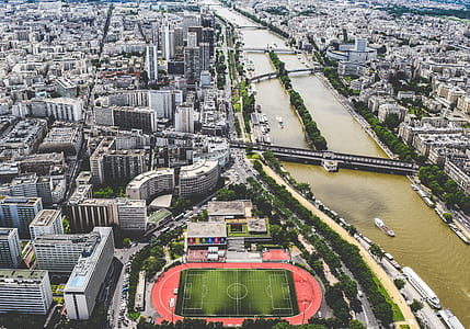 aerial photo of stadium near body of water thumbnail