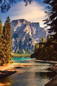 snow mountain near lake thumbnail
