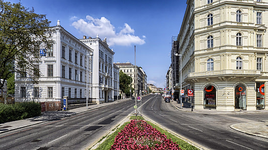 Street View with buildings and road in Vienna, Austria thumbnail